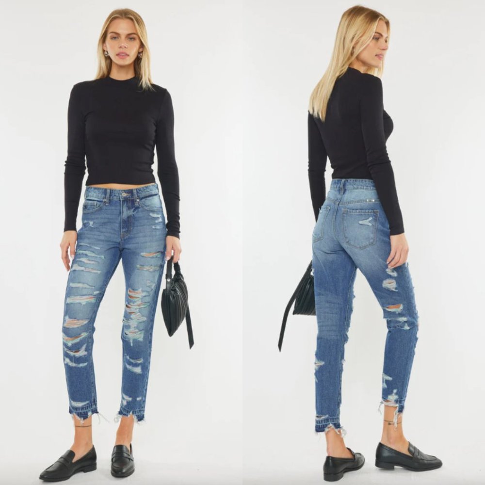 KanCan Jeans High Rise Boyfriend Distressed Cropped Medium Wash SZ 13/30 - Picture 2 of 16